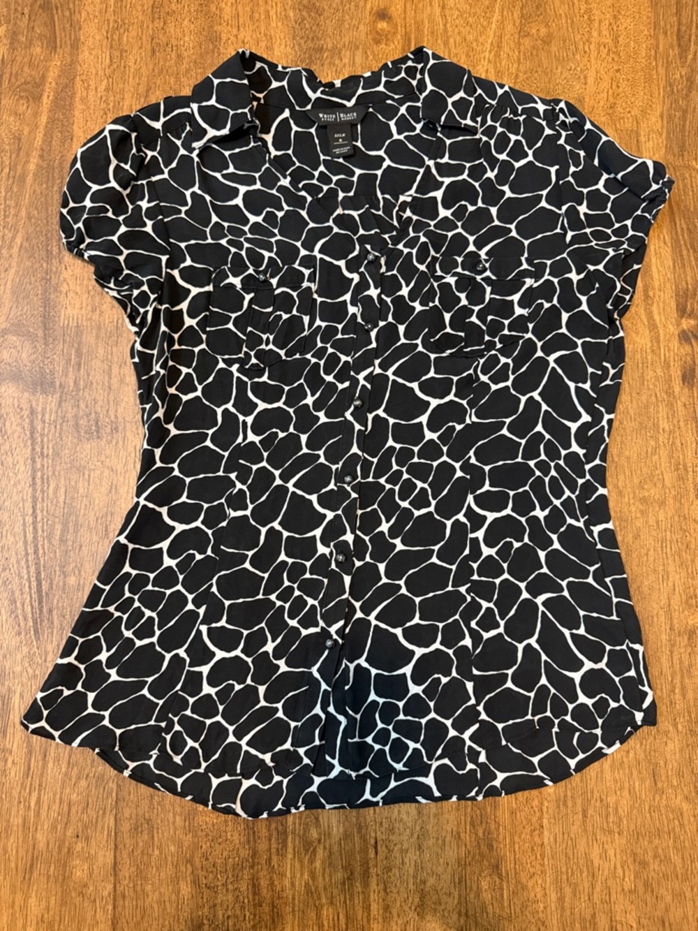 White House Black Market Black & White Giraffe-Pattern Button-Down Silk Blouse